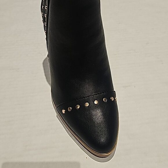 Women's Rivet Ankle Boots  Pointed Toe ,Chunky Stacked Heel, size 6 and 9 black - Picture 3 of 9